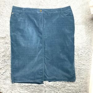 Boden Cotton Velvet Midi Skirt Pockets Zipper Teal UK 22L US 18L